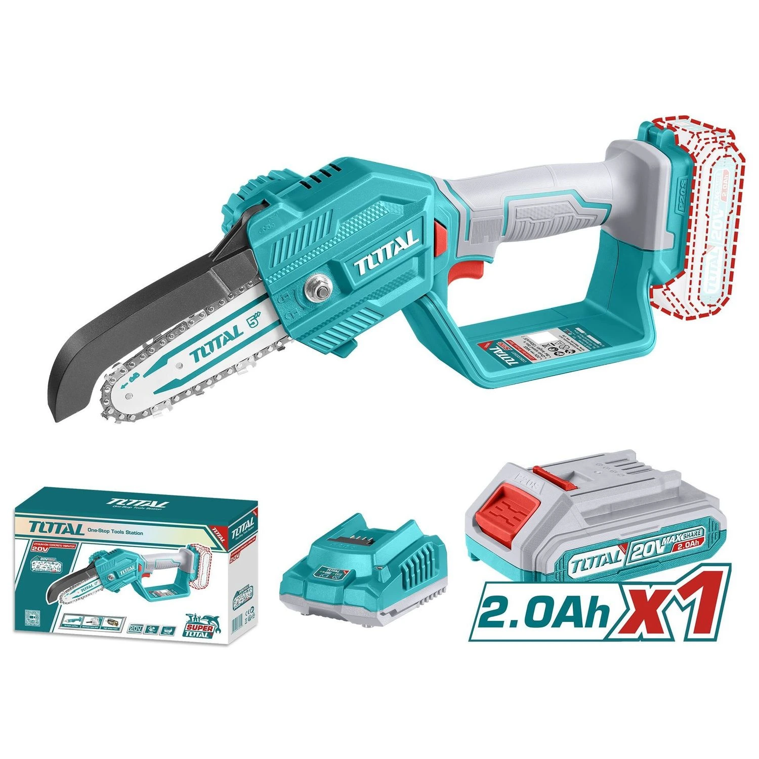 Motosierra De Mano A Batería 5″ Total – 20v, C/Cargador Y Batería