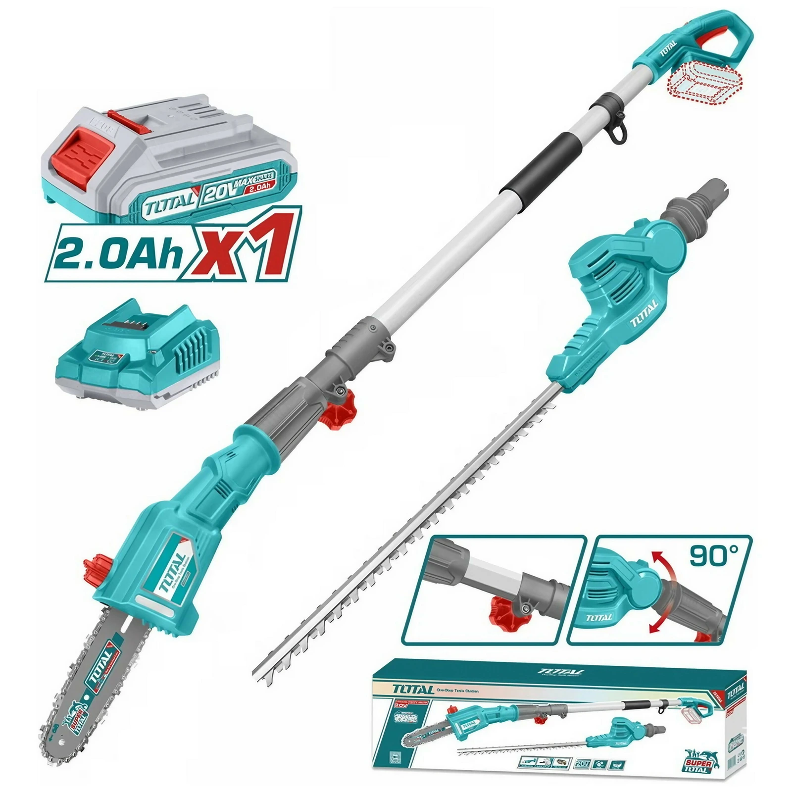 Set Cortacerco Y Motosierra Telescópica 20v Total – C/Batería Y Cargador