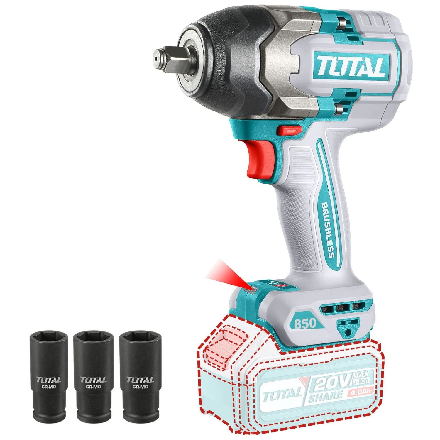 Llave De Impacto Total 1/2″ – 850Nm – 20v