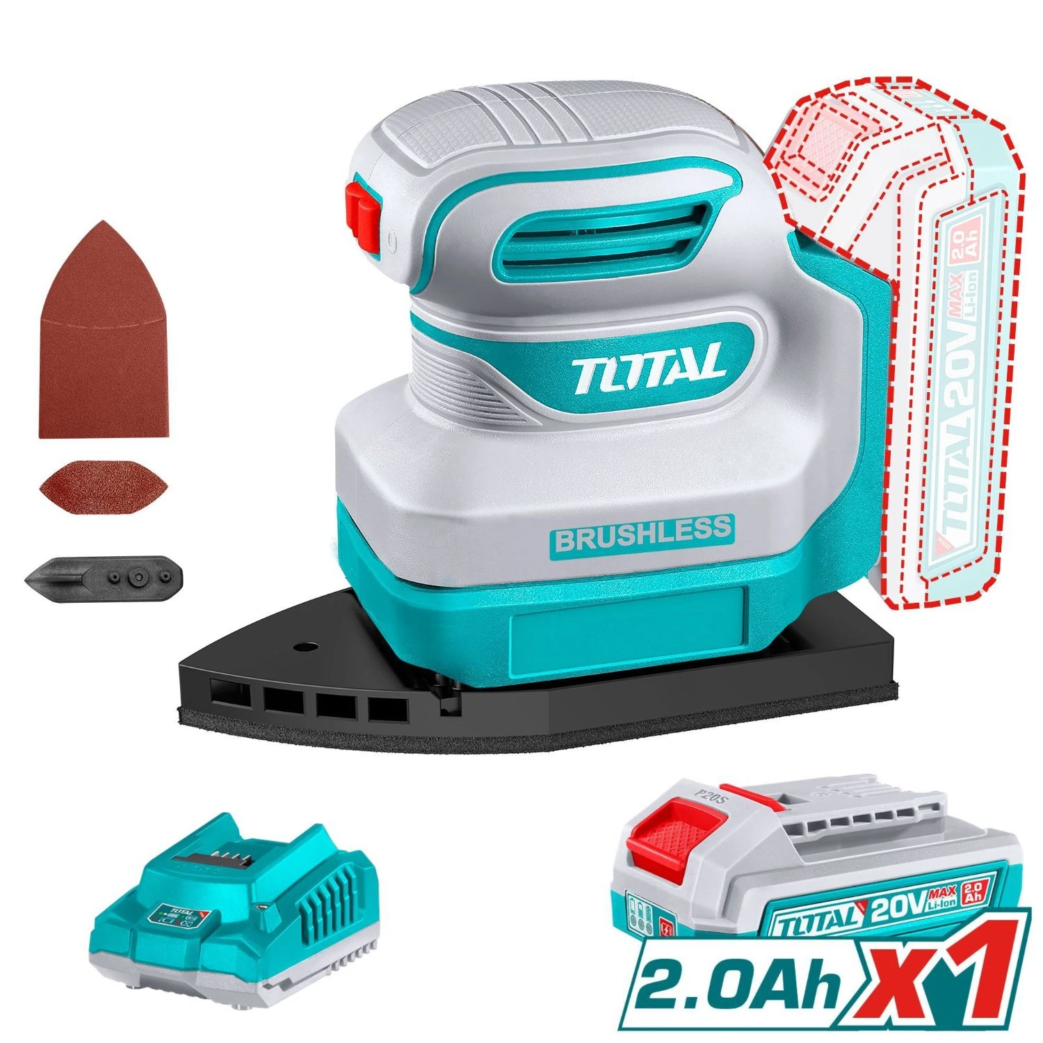 Lijadora Orbital Delta Total 20v, 1 Batería 2.0Ah + Cargador