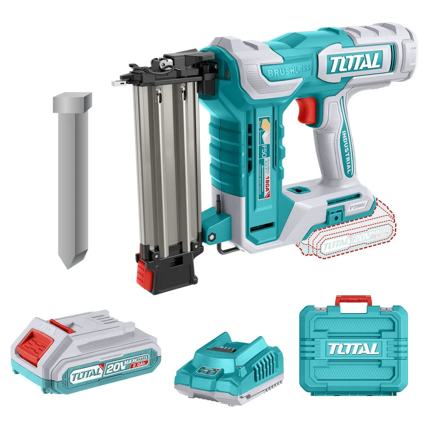Clavadora Madera Total 20v – Sin Carbones, C/Batería, Maletín y Clavos