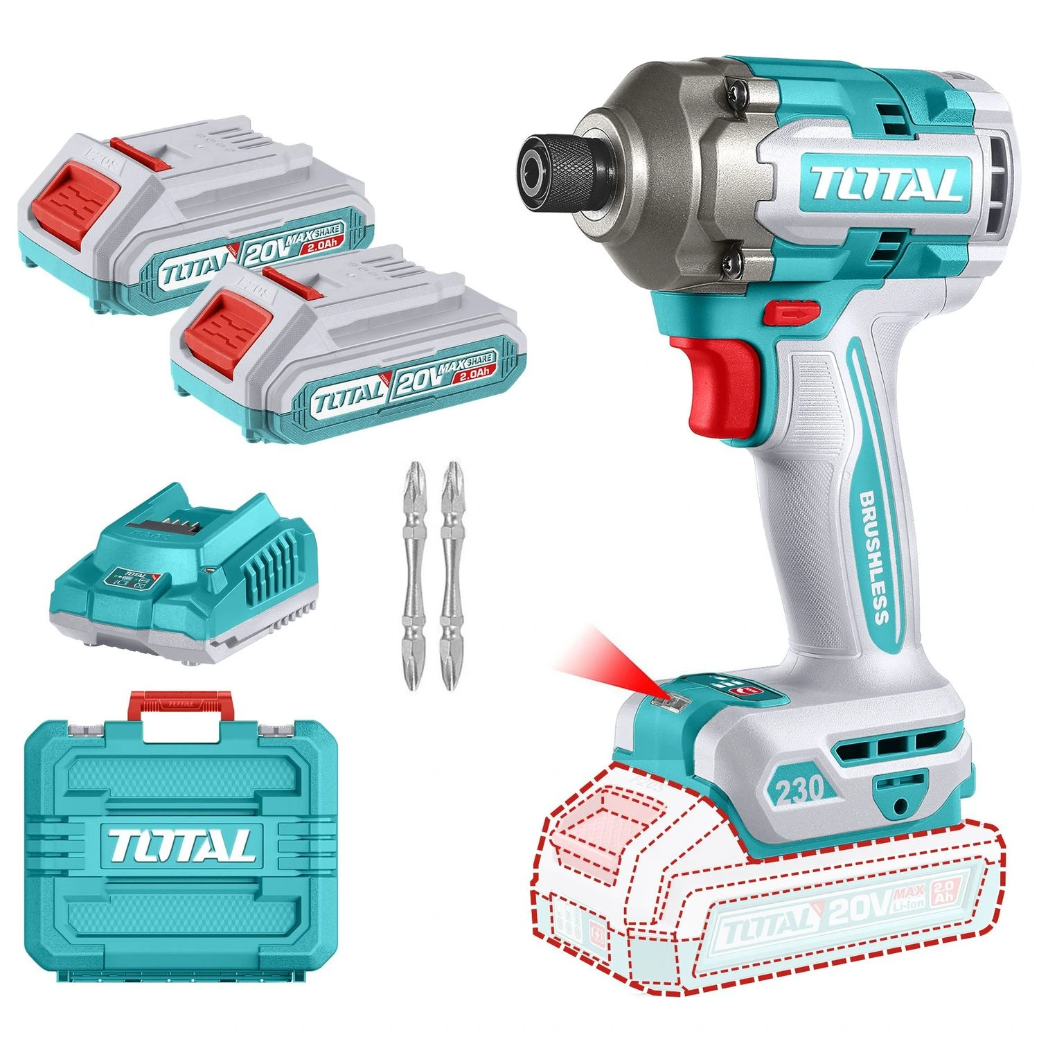 Atornillador De Impacto Total 1/4″ – 20v, 2 Baterías, Sin Carbones