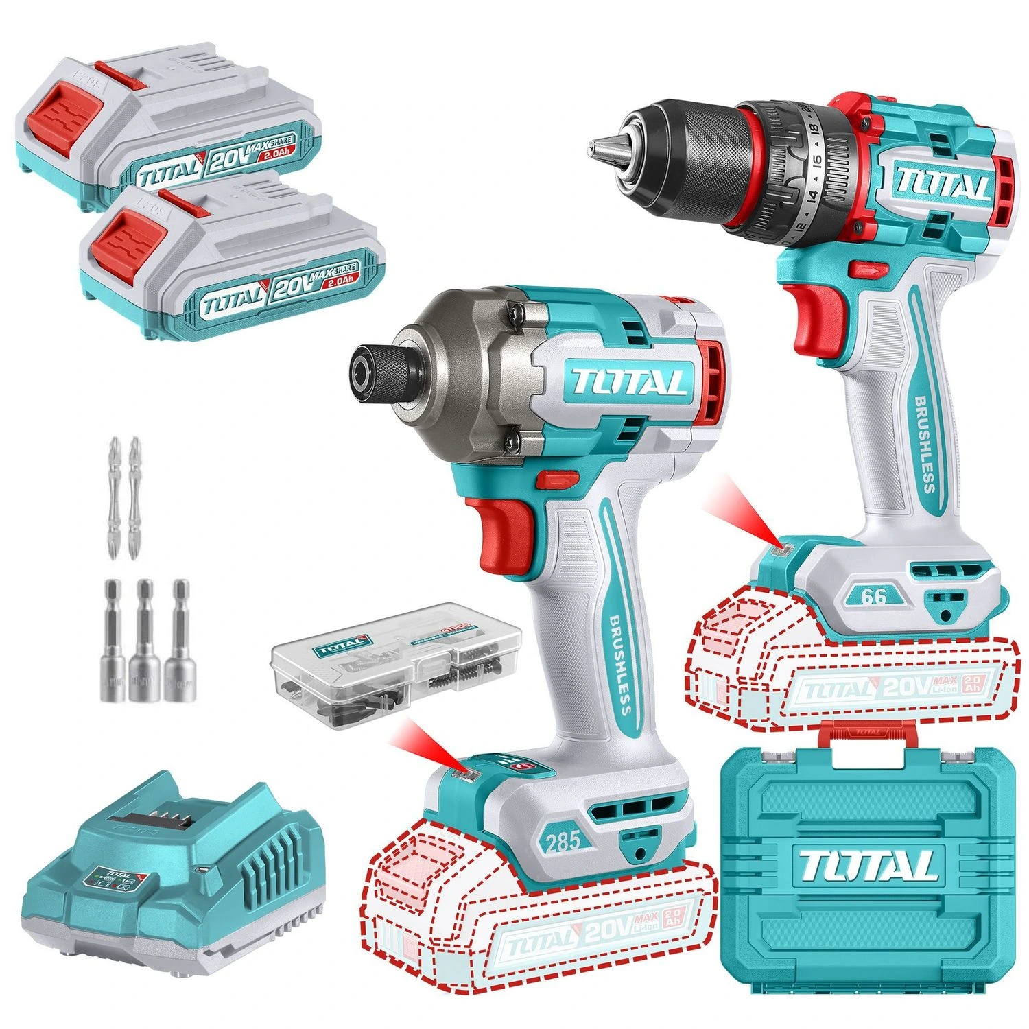 Kit Total 20v – Atornillador 13mm + Llave De Impacto 1/4″