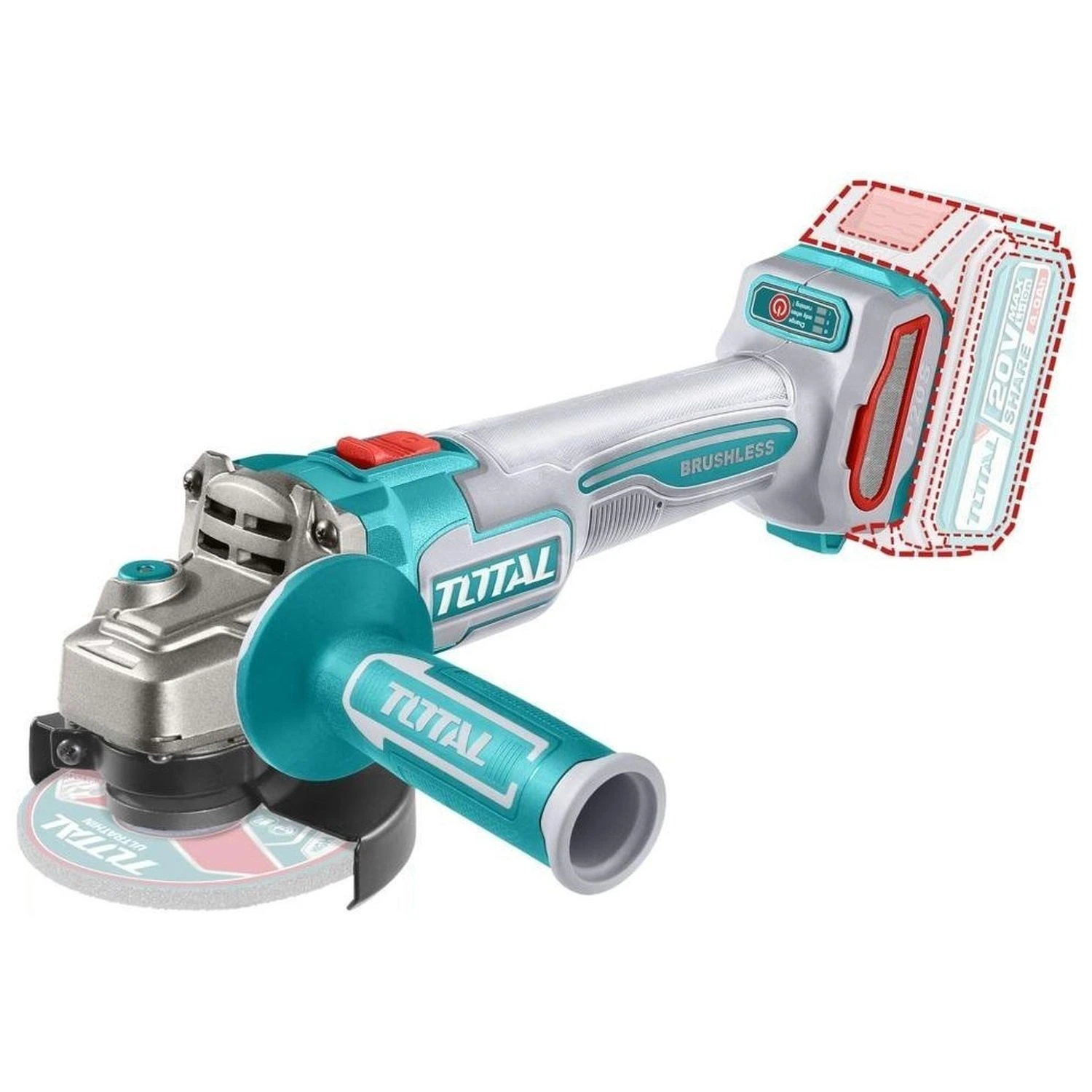 Amoladora Angular Total 4.1/2″ 20v, 2 Baterías Y Cargador