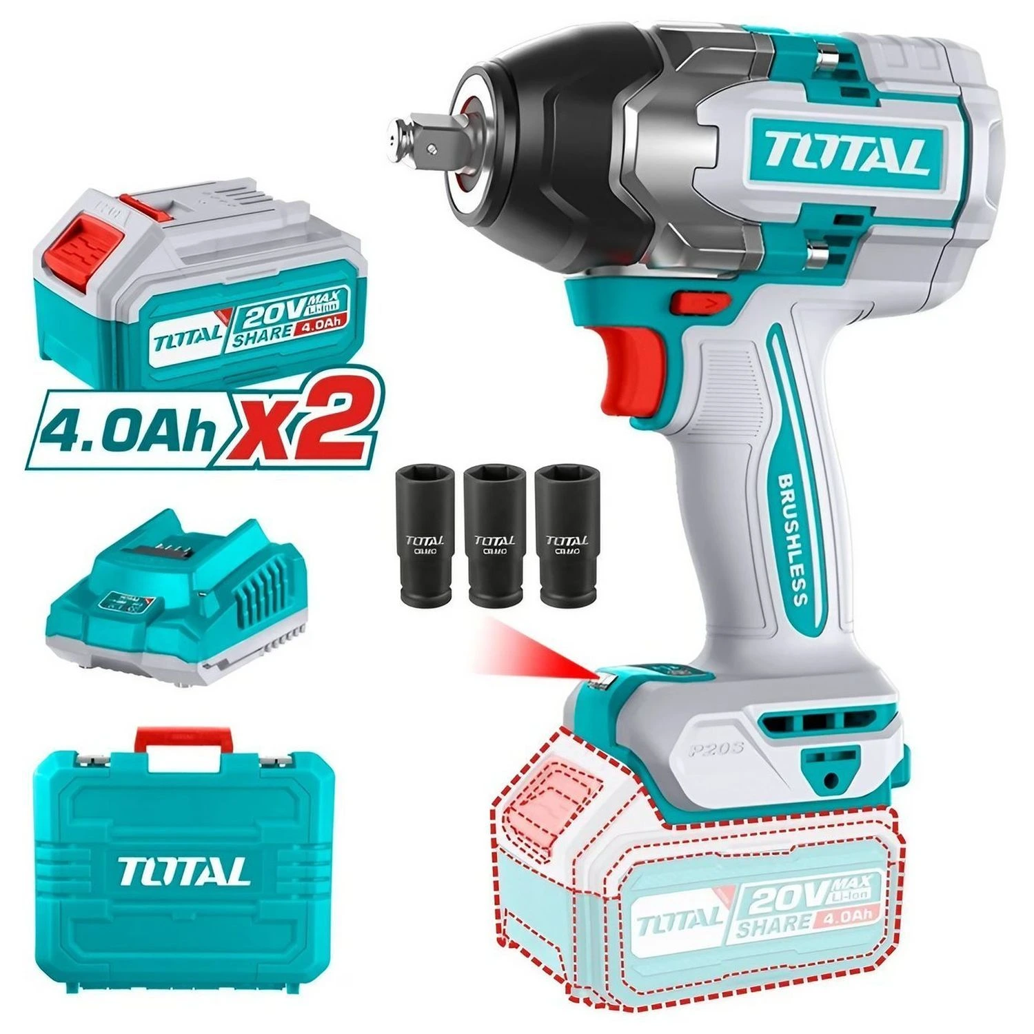 Llave De Impacto Total 1/2″ – 20v, Sin Carbones
