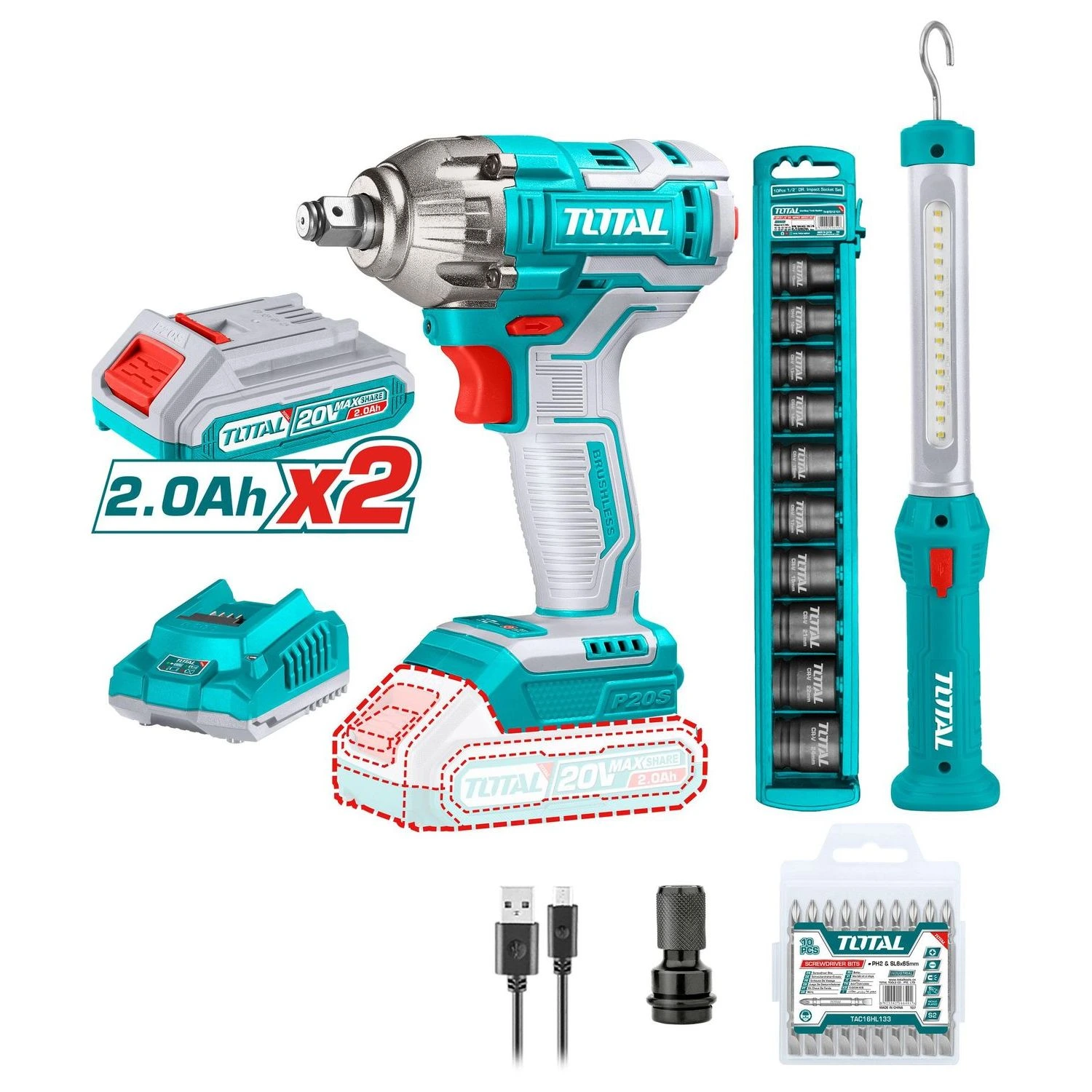 Kit Total 20v – Llave De Impacto 1/2″ + Lámpara De Trabajo