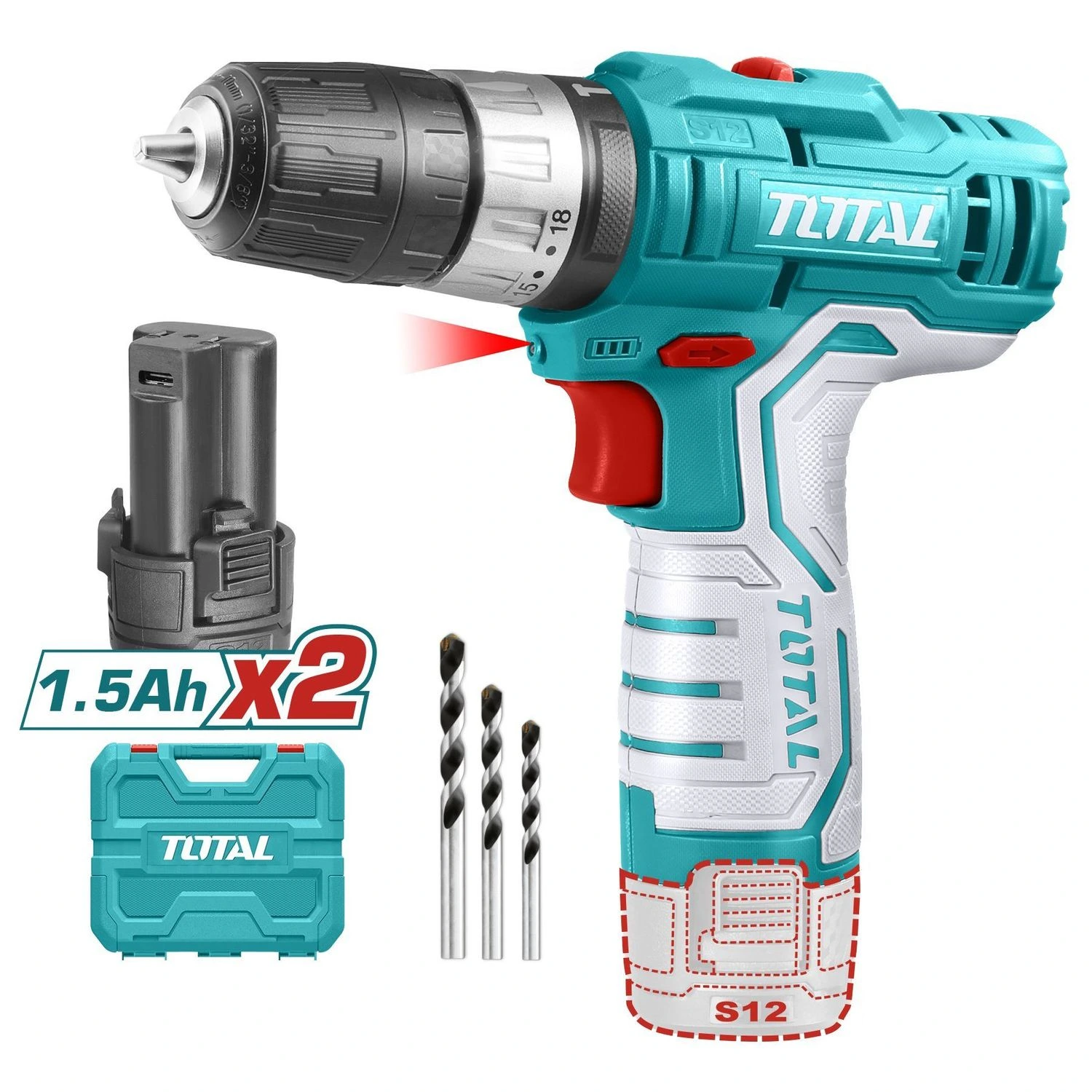 Atornillador Percutor Total 12v – 10mm, 2 Baterías Y Maletín