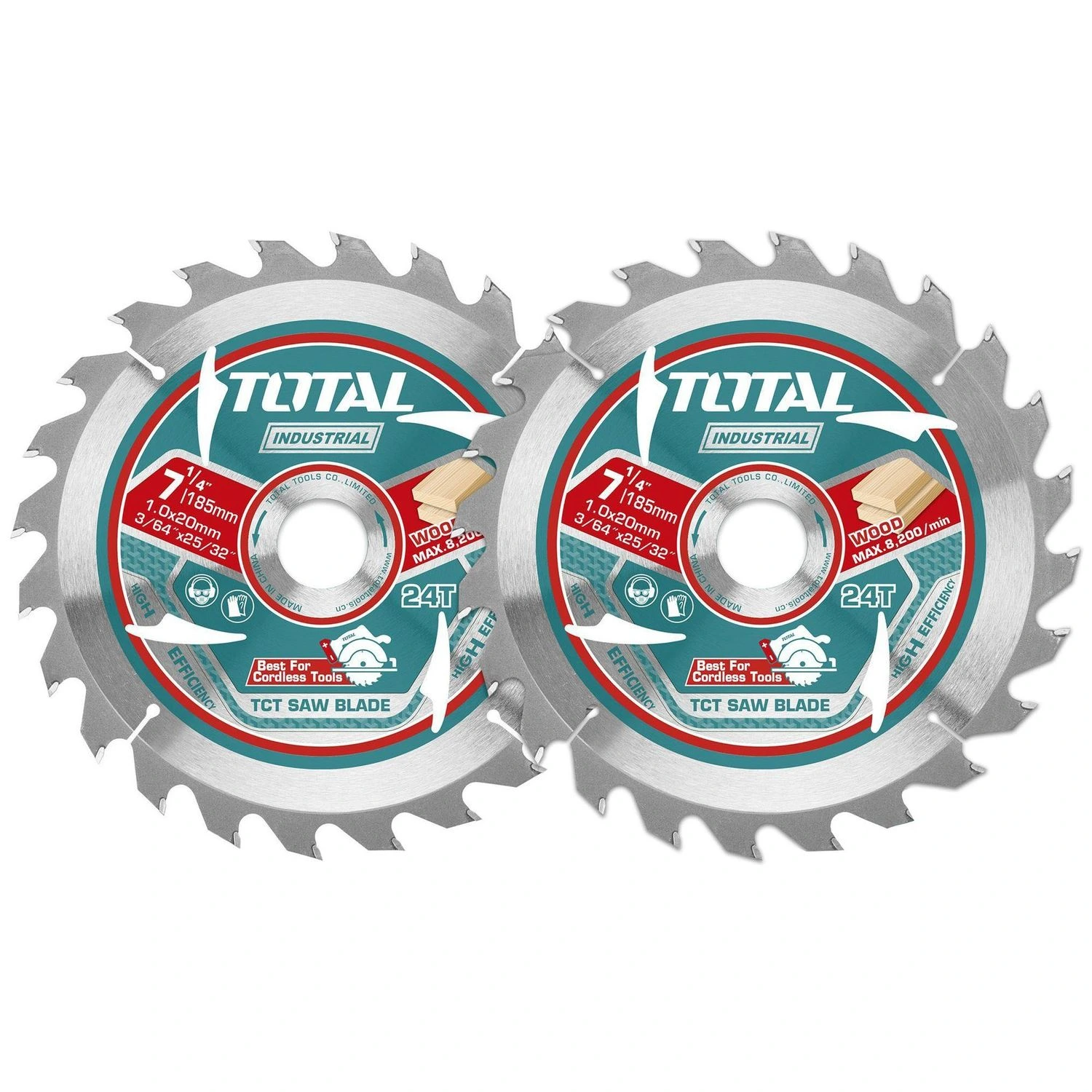 Disco P/Circular 7.1/4″ Total, Corte Madera – 24 Dientes, Eje 20mm, Set x 2