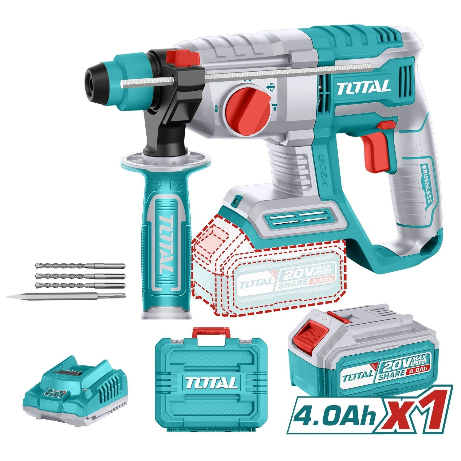 Rotomartillo Total SDS Plus – 20v Inalámbrico, Sin Carbones, Con Batería