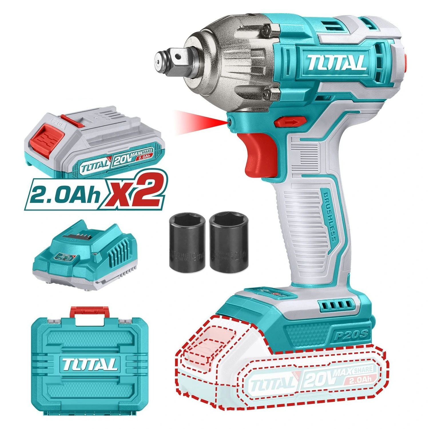Llave De Impacto Total 1/2″ – 20v, 2 Baterías + Cargador