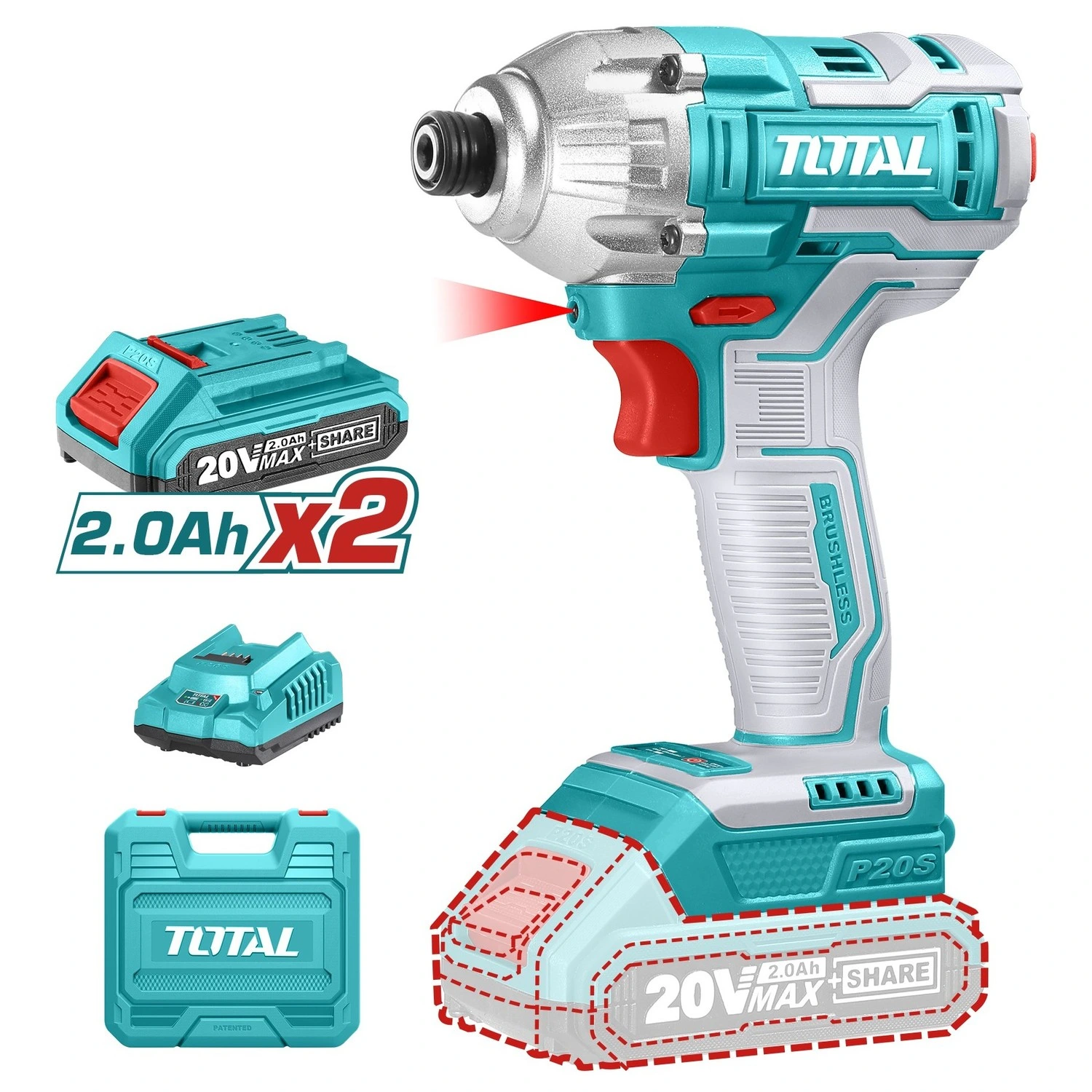 Atornillador De Impacto Total 1/4″ – 20v, 2 Baterías, Sin Carbones