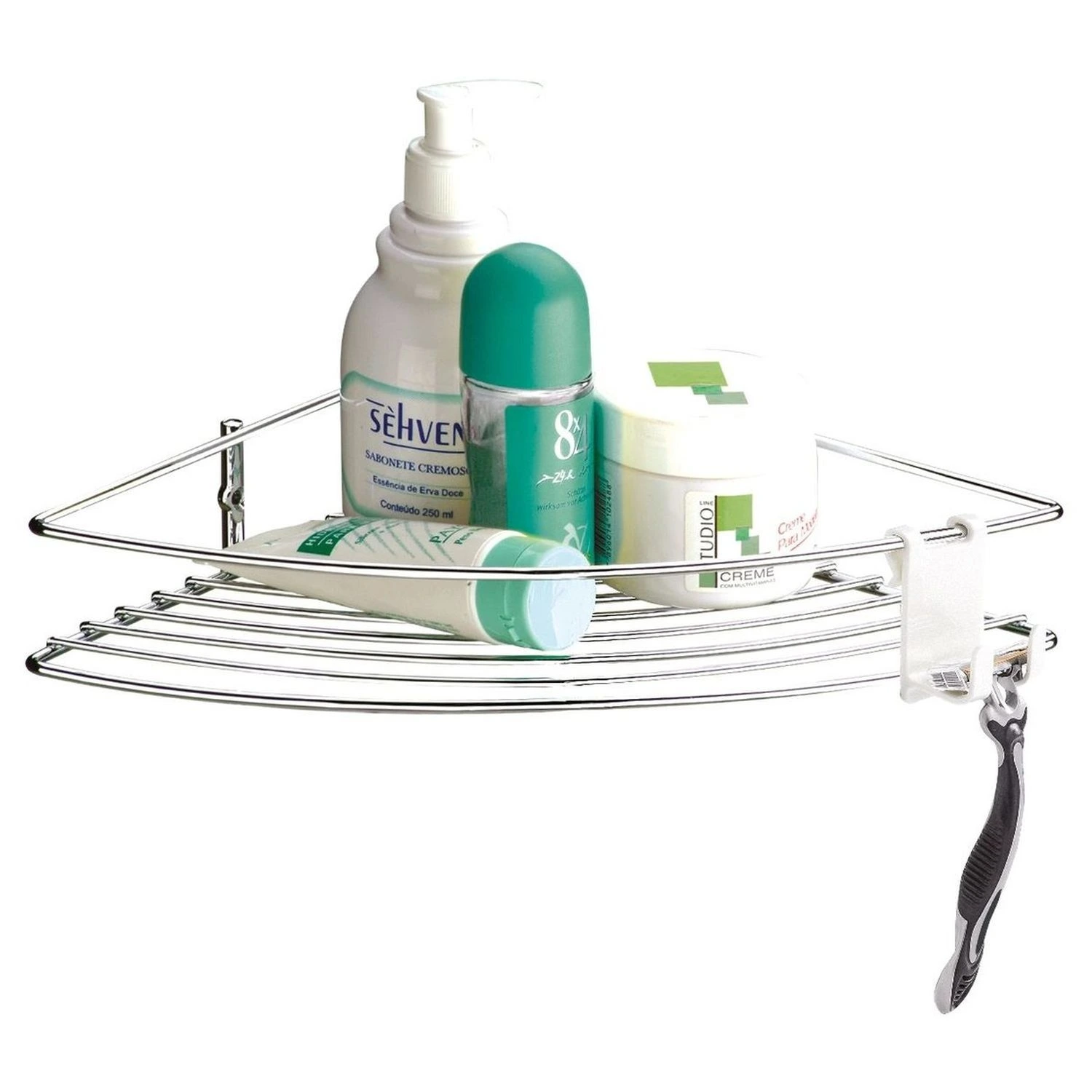 Porta Shampoo Esquinero De Acero, Future – Cromado, Con Gancho