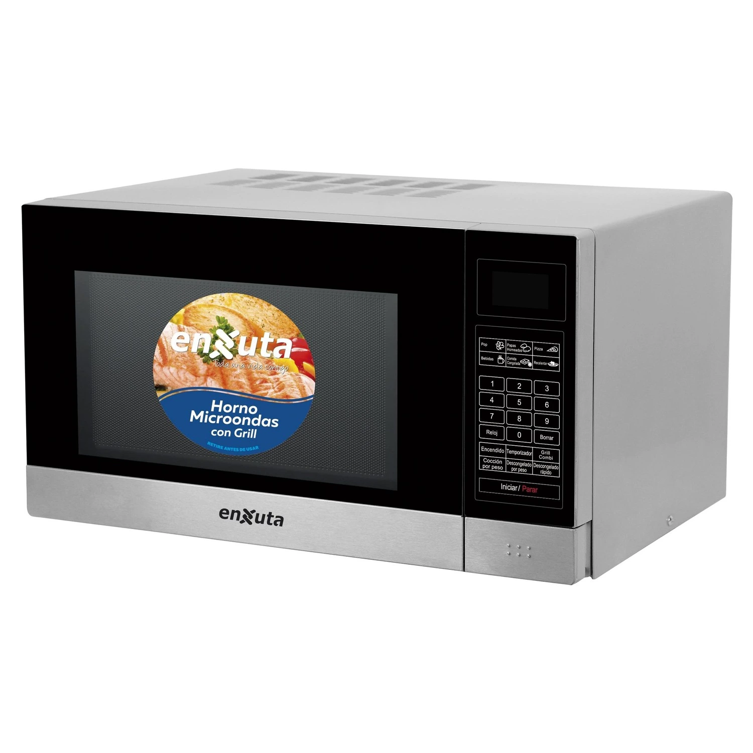 Microondas Con Grill Enxuta 800w – 23 Lts – Acero Inox.