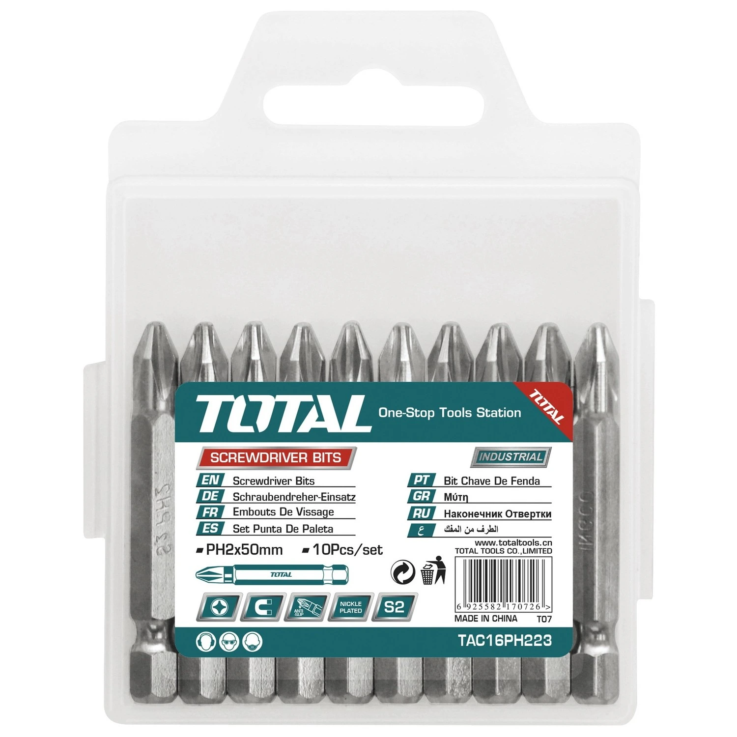 Set De 10 Puntas Total Para Atornillador – PH2 x 50mm