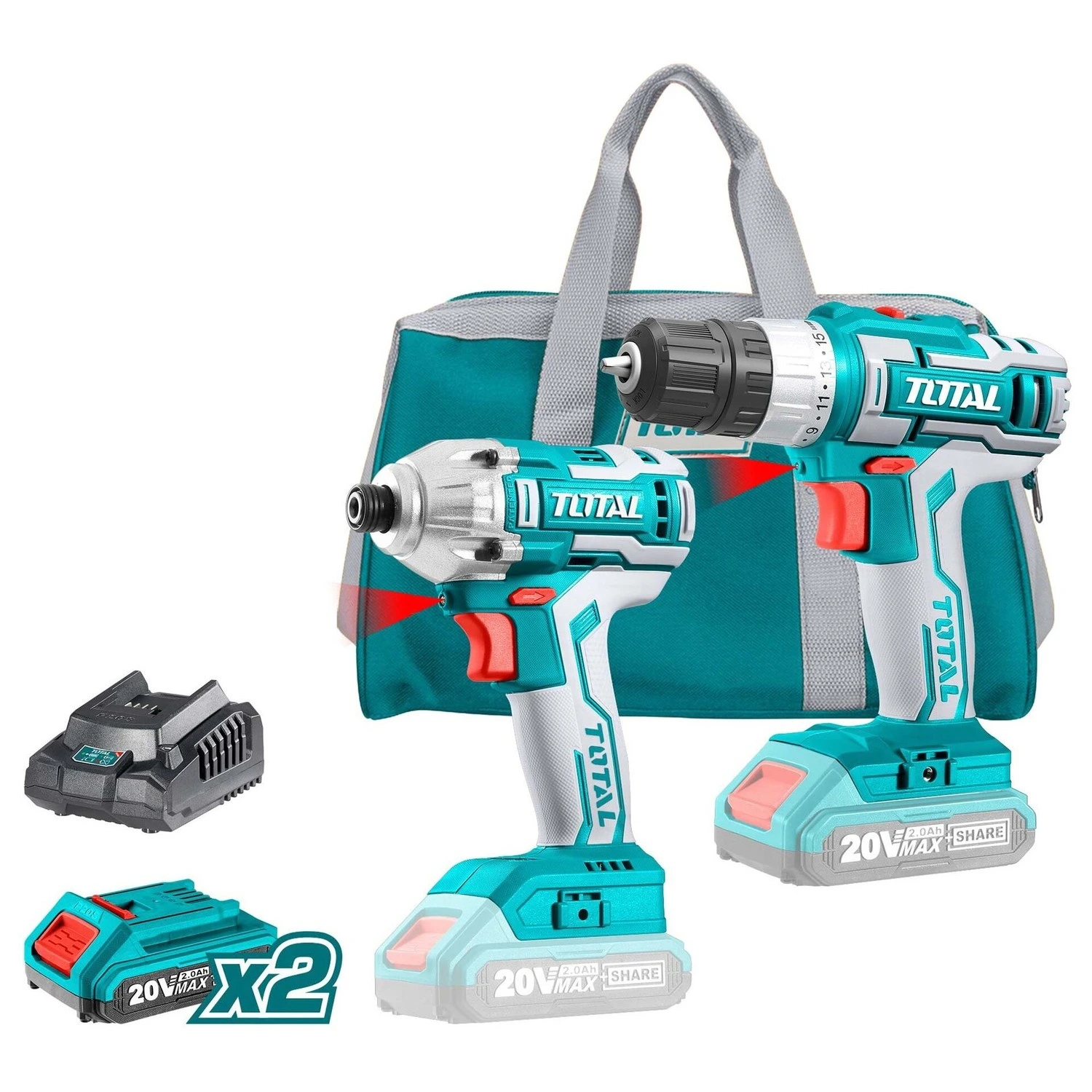 Kit Total 20v – Atornillador 10mm + Atornillador Impacto 1/4″