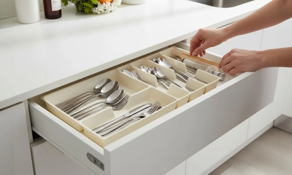 Organizador de cubiertos combinado crema 689. - 350