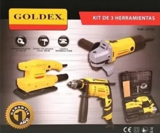 GOLDEX KIT AMOLAD.-TALADRO-LIJADORA + 22 ACC.