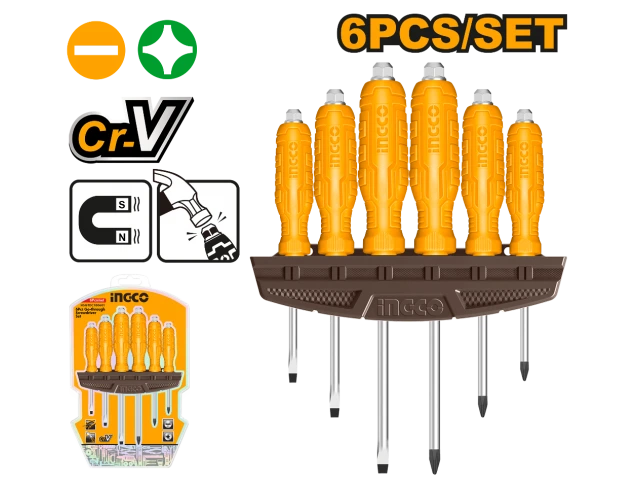 INGCO SET X 6 DESTORNILLADORES CRV IMANTADO PALETA/PHILLIPS_HSGTDC180601