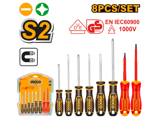 INGCO SET DE 8PCS DESTORNILLADORES COMUNES Y AISLADOS_HKSDS0838