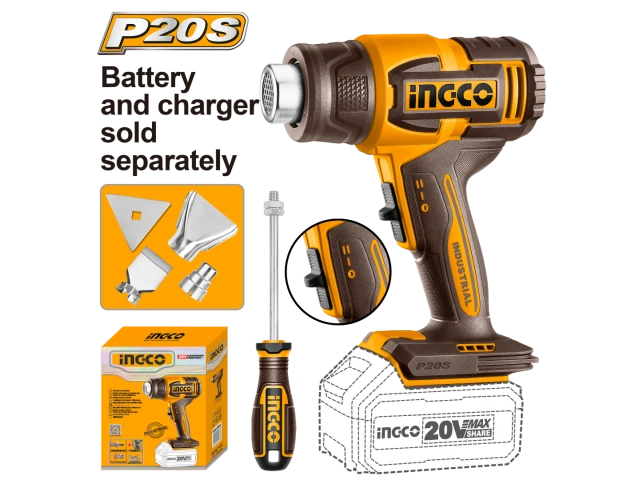 INGCO PISTOLA DE CALOR A BATERÍA P20S 20V CON ACCESORIOS S/BAT Y S/CARG