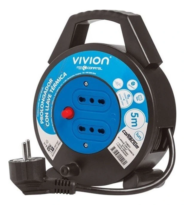 Alargue Enrollador Vivion 5mt C/ 2 Tomas