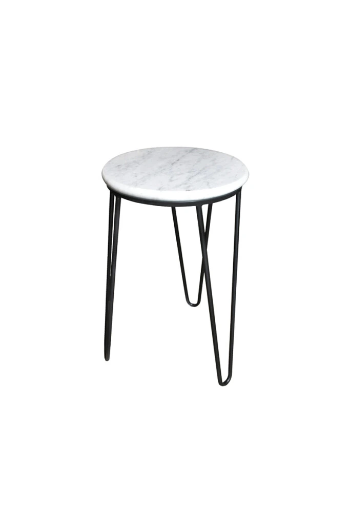 POSH - MESA LATERAL POSH BLANCA FD166-1M MARMOL/METAL 30DIAMX50H CM (UNIDAD)