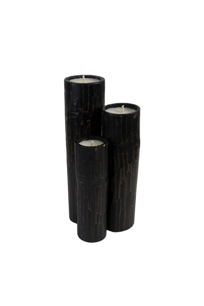 VELAS Y CANDELABROS - SET 3 VELAS BAMBÚ BLACK 20/25/30H CM (UNIDAD)