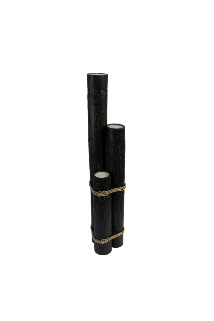VELAS Y CANDELABROS - SET 3 VELAS BAMBÚ BLACK 40/60/80H CM (UNIDAD)