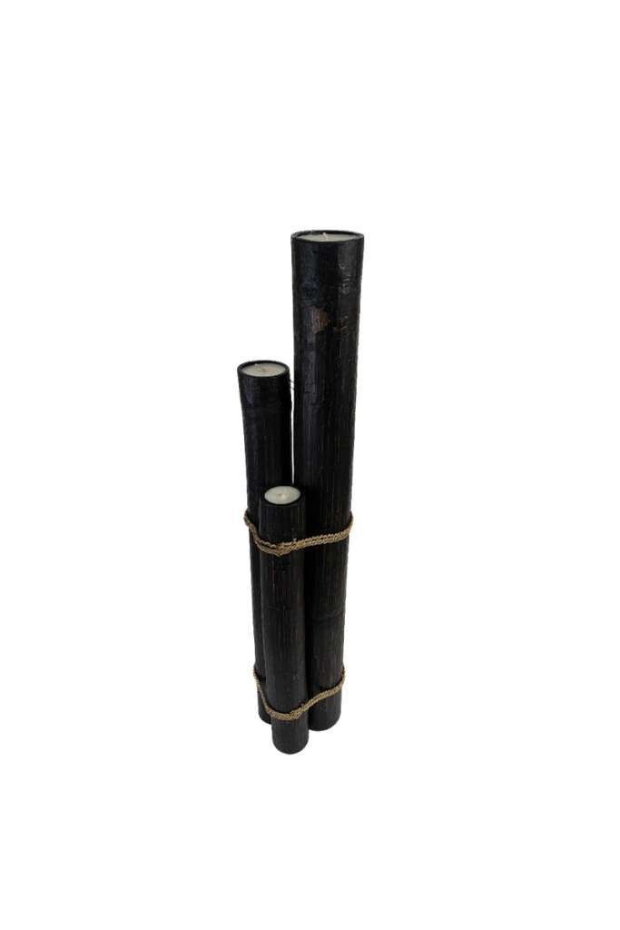 VELAS Y CANDELABROS - SET 3 VELAS BAMBÚ BLACK 60/80/100H CM (UNIDAD)