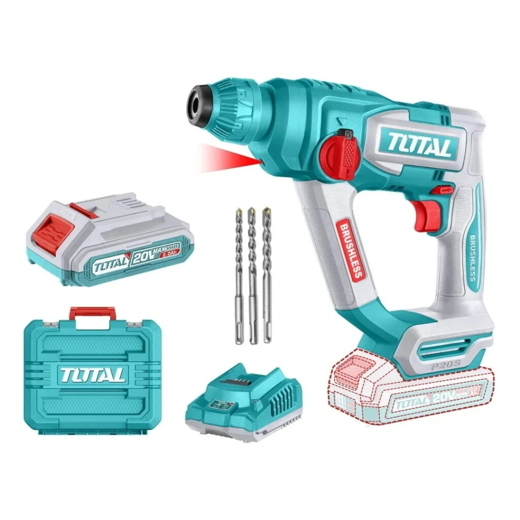 Rotomartillo Inalámbrico Brushless Total 20V SDS Plus con Batería y Maletín