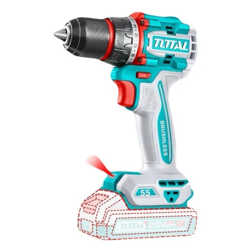 Taladro Atornillador Inalámbrico Brushless Total 20V 55Nm