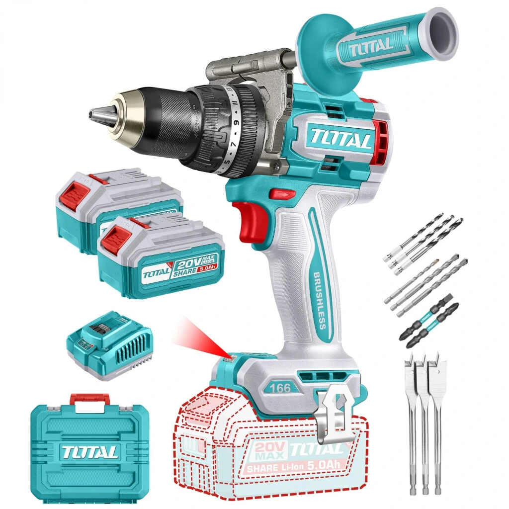Taladro Atornillador Total 20v 166 Nm C/ 2 Bat + Cargad TIDLI201668