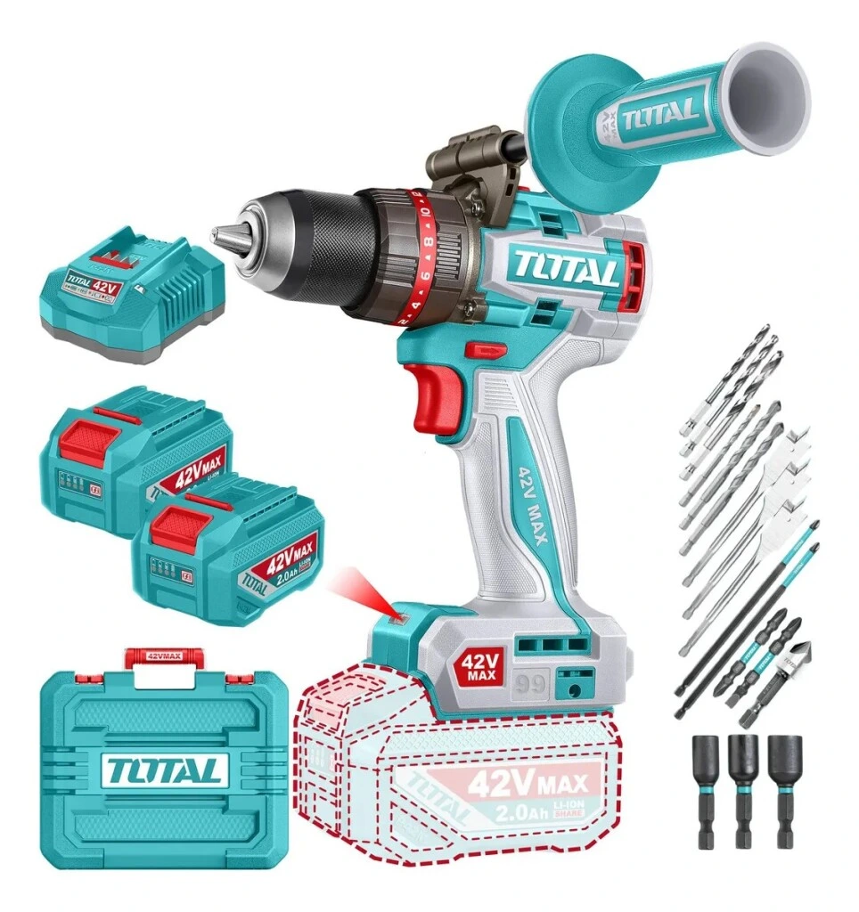 Taladro Atornillador Total 42v 99Nm + 2 Bat + Carg TIDLI429982