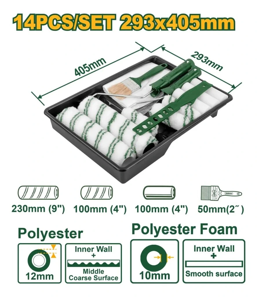 Set Rodillos De 4 9 Con Bandeja + Brocha 14 Piezas