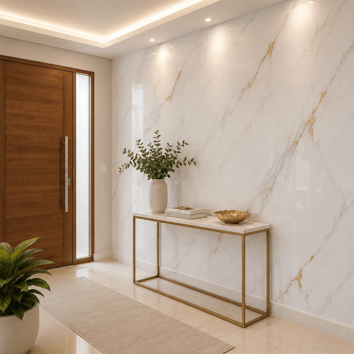 Placa PVC Símil Mármol Blanco con Dorado