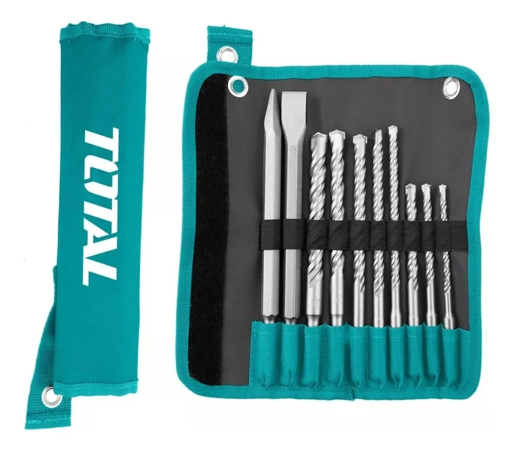 Kit Juego 10 Mechas y Cinceles Sds Plus Total para Rotomartillo