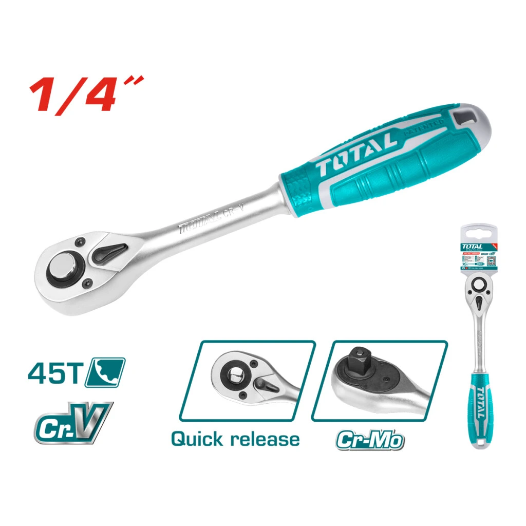 Llave De Tubo Con Criquet Encastre 1/4 Total