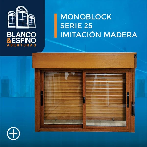 Ventanas MONOBLOCK Aluminio Serie 25 – Símil Madera