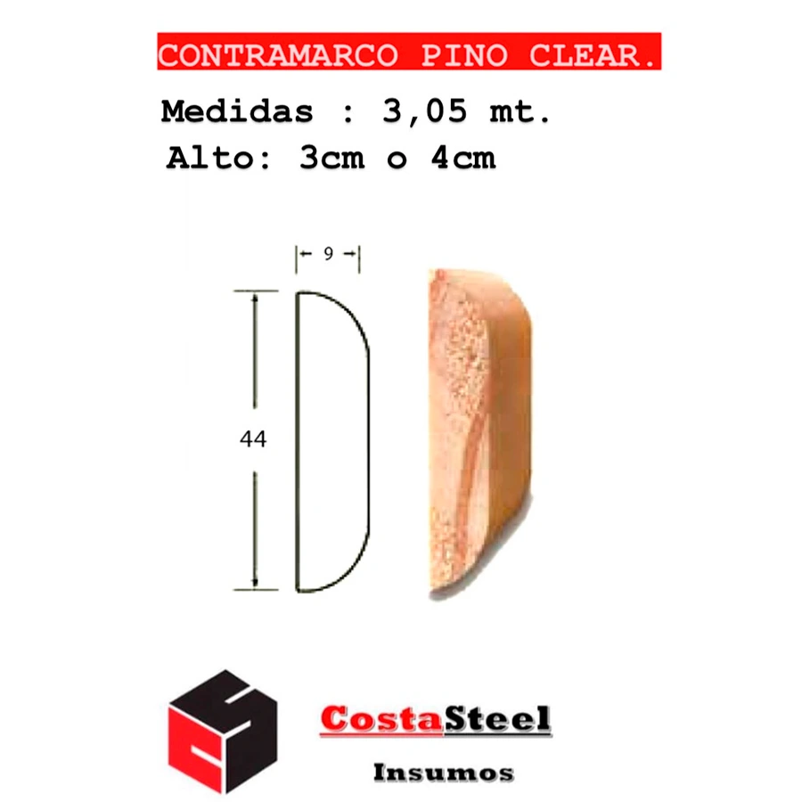 Contramarco de pino finger fino 3cmx 3.05mt