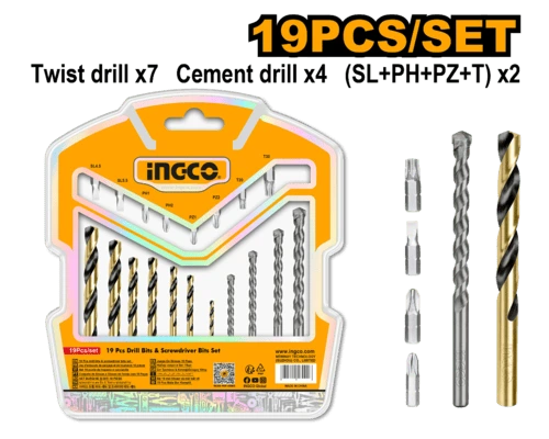 Set de 19 Brocas y Puntas para Destornillador INGCO