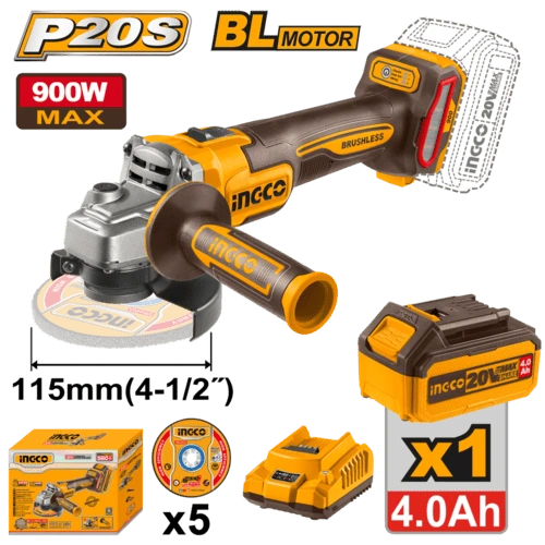 Amoladora Angular 115MM a Batería + 5 Discos + Bat 4.0Ah + Cargador  CAGLI261521