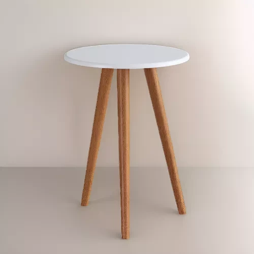 Mesa Ratona Circular Mesa Auxiliar Blanca Patas En Madera