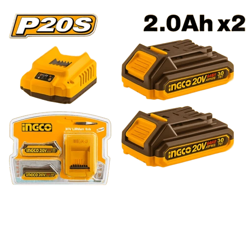 Set X2 Batería 20v 2amp + 1 Cargador Ingco