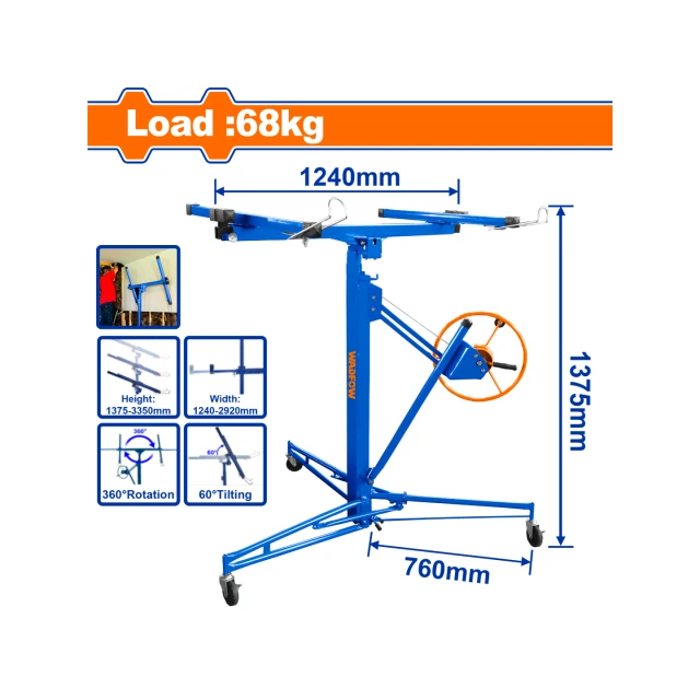 ELEVADOR PLACAS DE YESO C/BRAZO TELESCOPICO Y RUEDAS DE BLOQUEO MAX.68KG WADFOW WJSQ1168