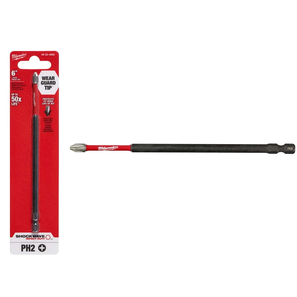 Puntas Phillips PH 2 -Largas 6» – X1 Unid. Shockwave  Milwaukee
