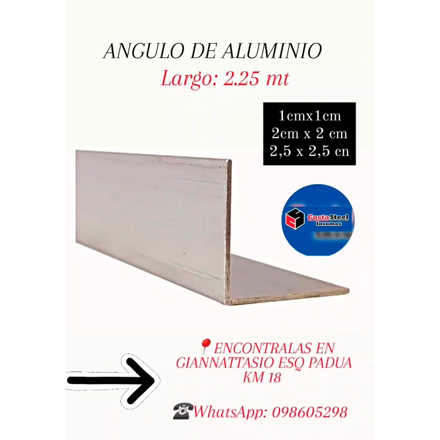 ANGULO DE ALUMINIO 1.2X1.2 cm 2.35mt