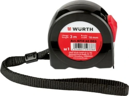 Cinta Métrica Flexómetro De Bolsillo Wurth 16mm X 3mts