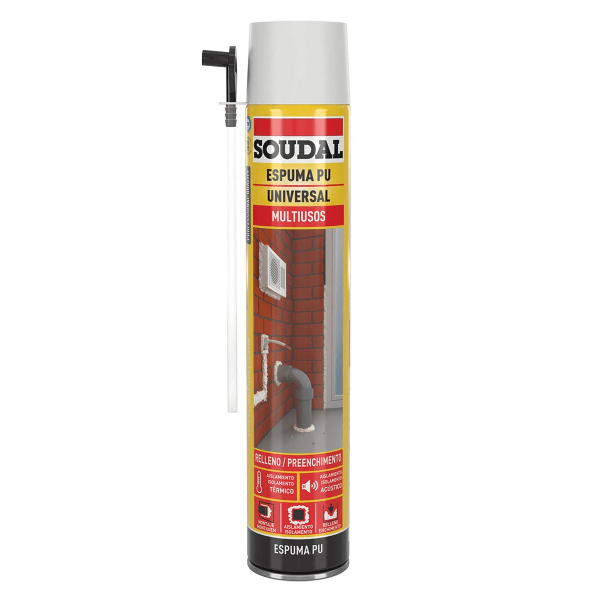 Espuma de Poliuretano Soudal Multiuso Amarilla – Cánula 300 mL