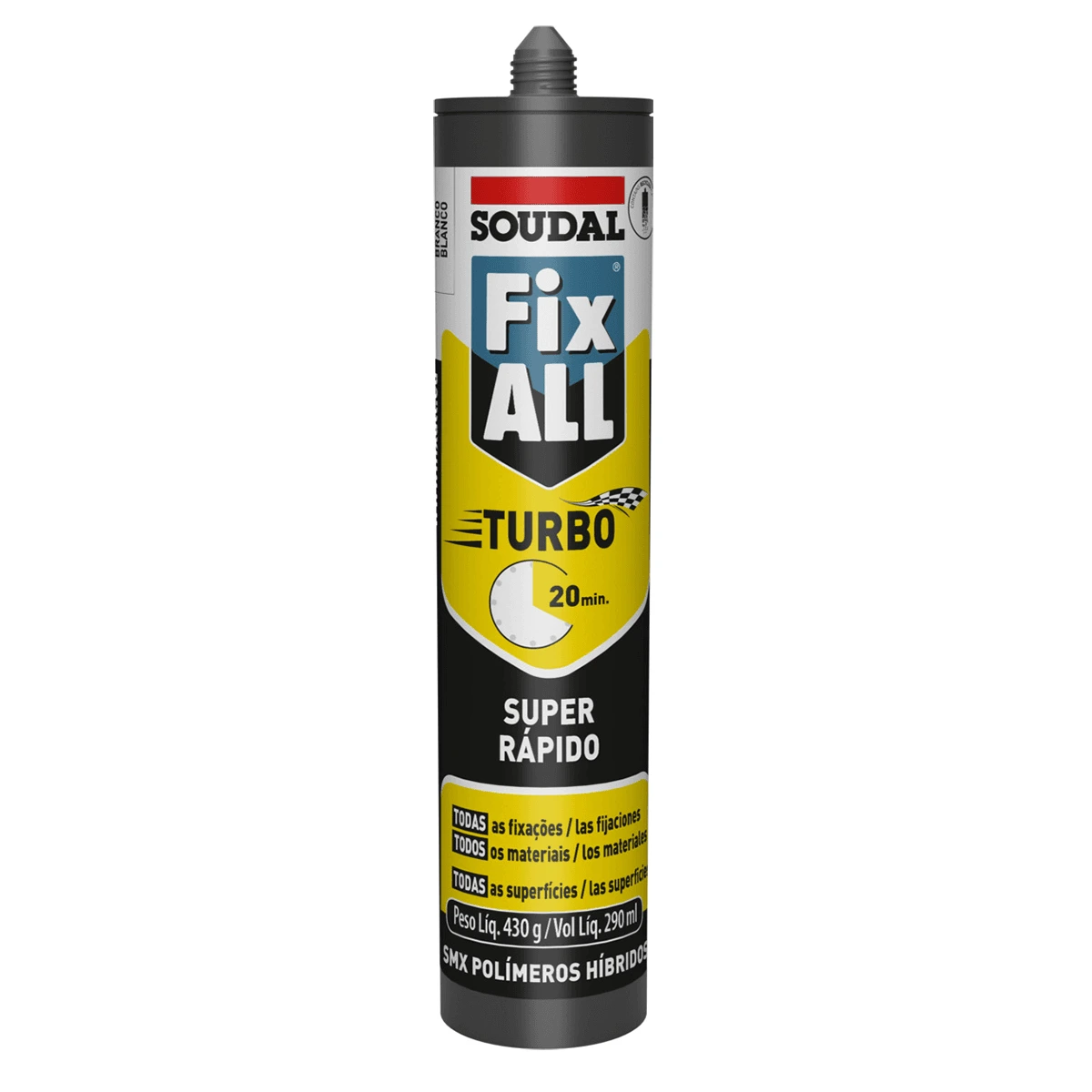 Adhesivo Sellador Soudal Fix All Turbo Curado Ultrarrápido Blanco – 290 mL
