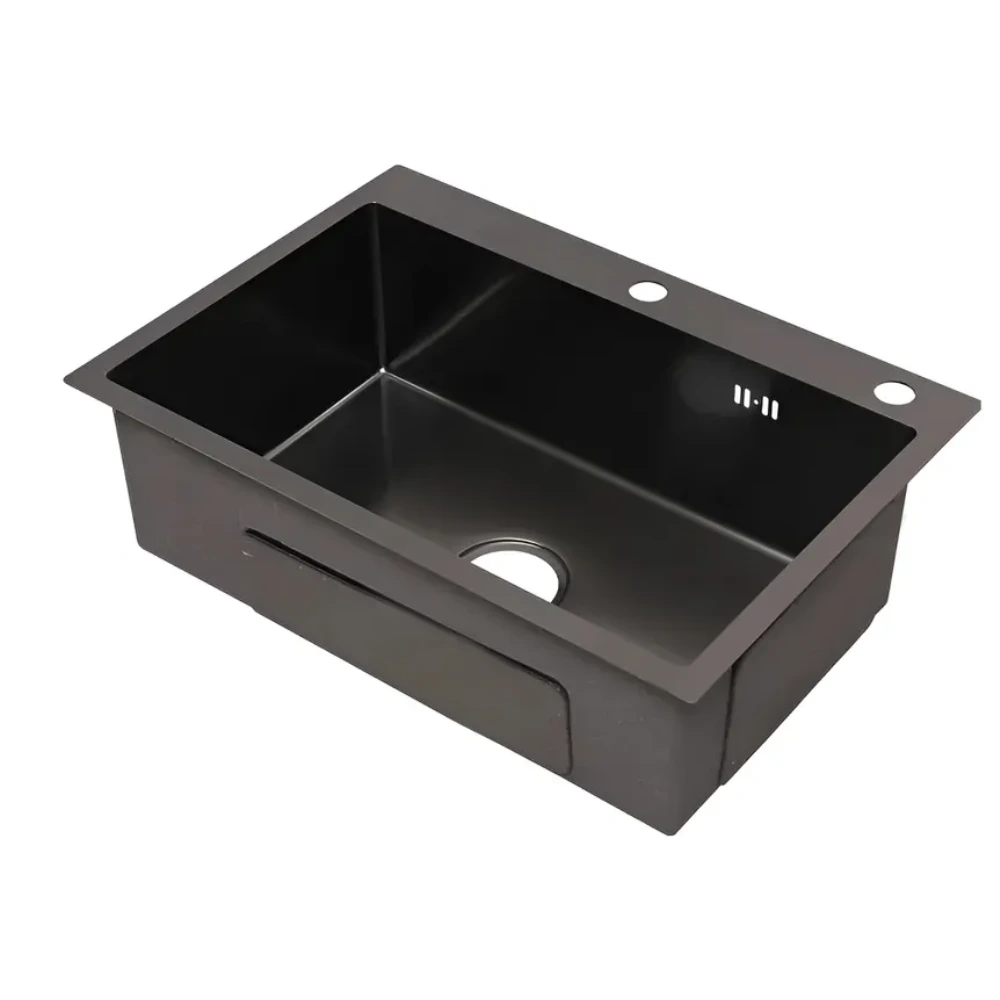 53615 – Pileta Simple Negra Rectangular 54 x 44 x 22 cm Acero 304 Sobreponer